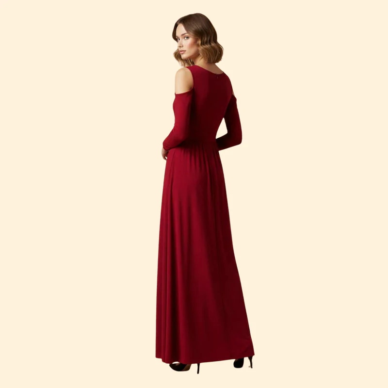 Women's V-Neck Dress with Long Sleeves - Image 4