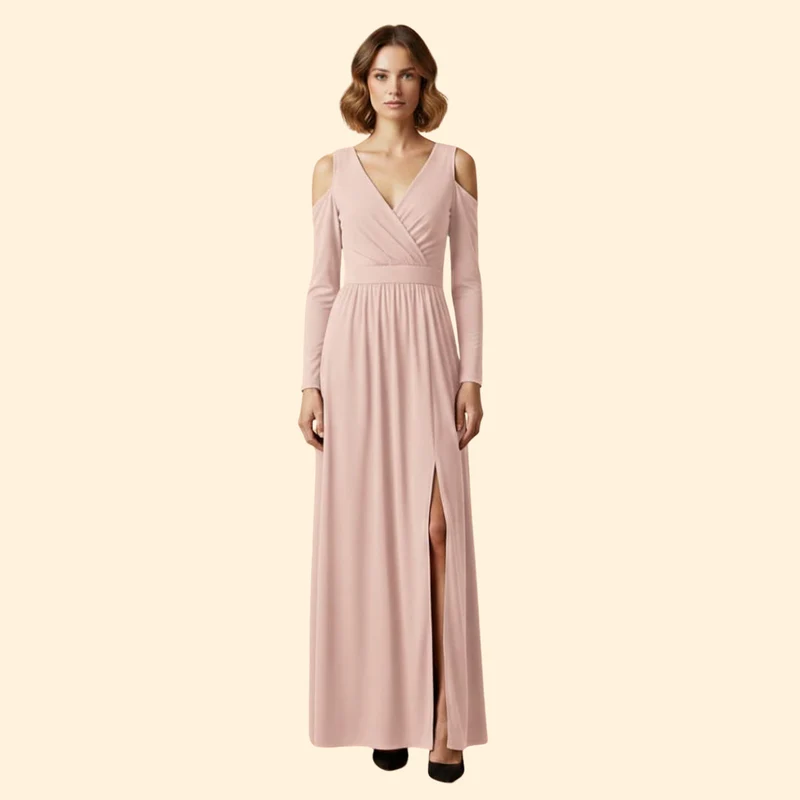 Women's V-Neck Dress with Long Sleeves - Image 7