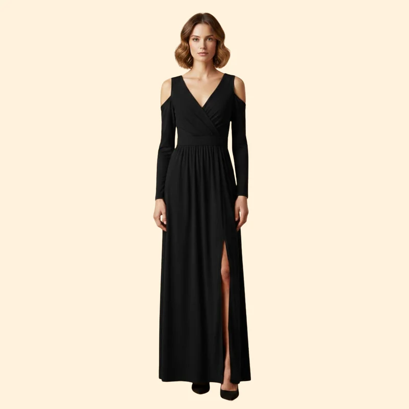 Women's V-Neck Dress with Long Sleeves - Image 8