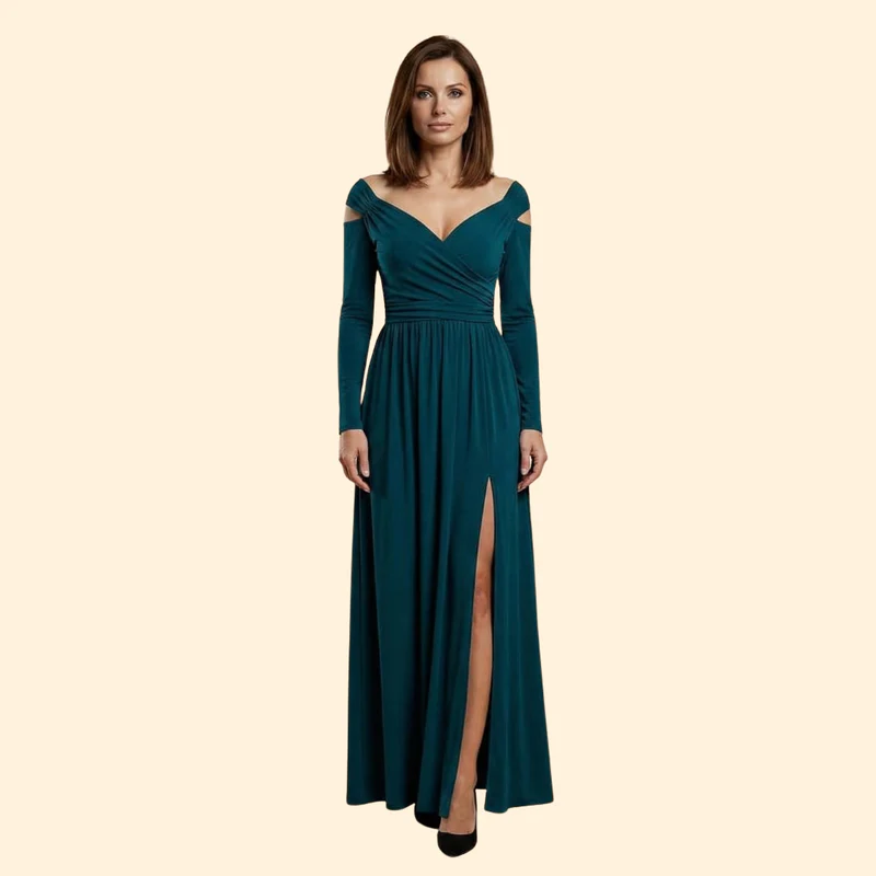 Women's V-Neck Dress with Long Sleeves - Image 9