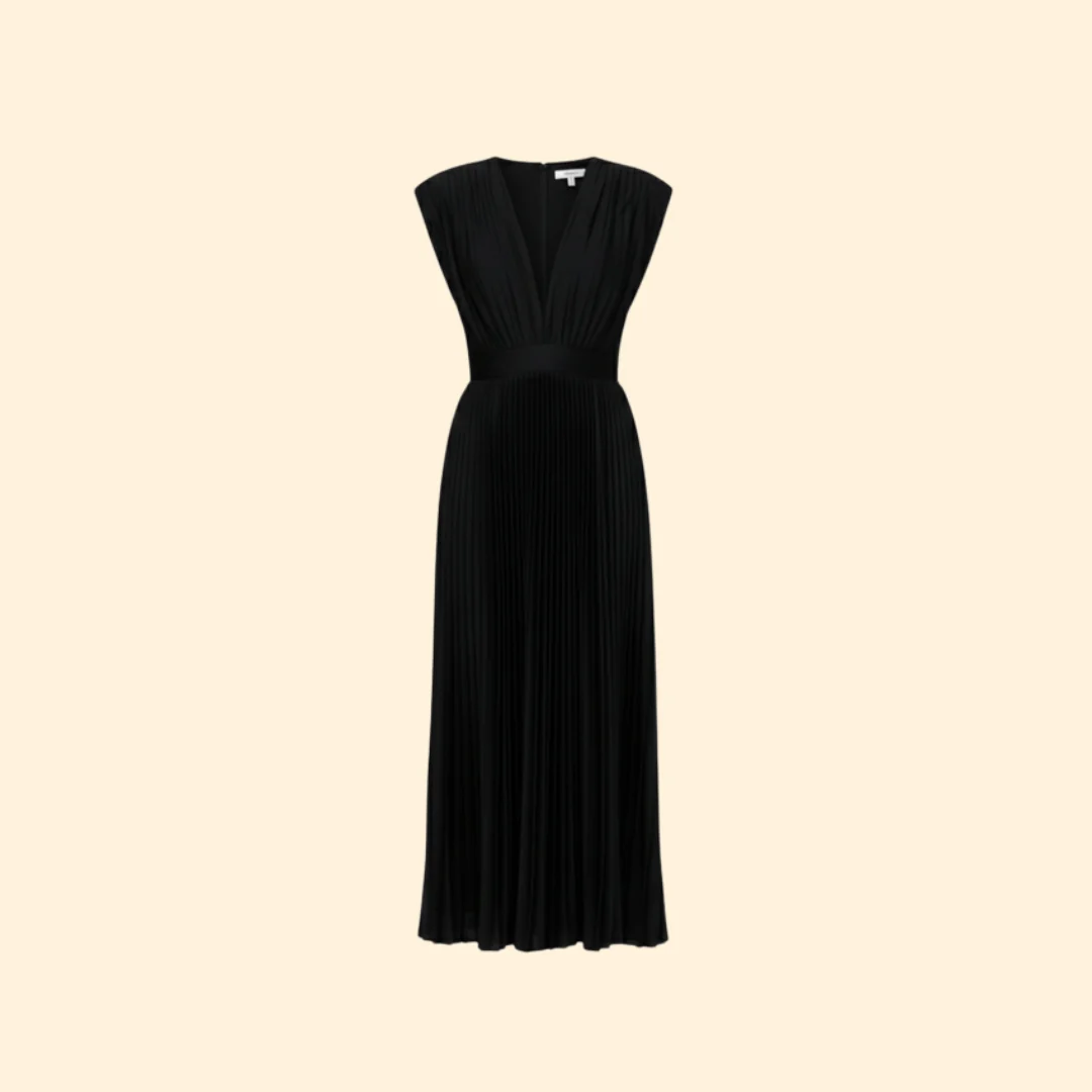 Women’s V-Neck Dress with Pleated Detail