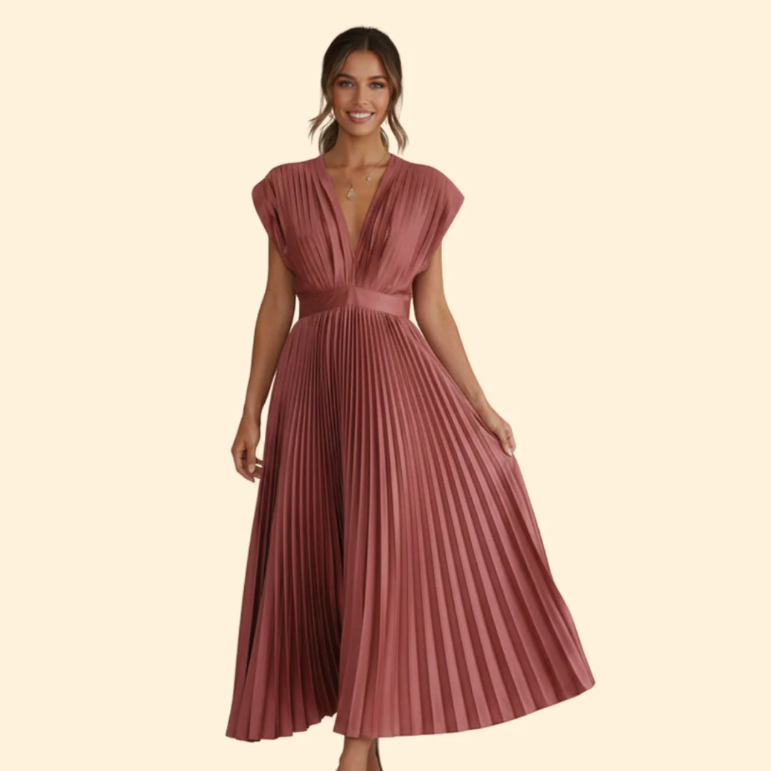 Women’s V-Neck Dress with Pleated Detail - Image 10