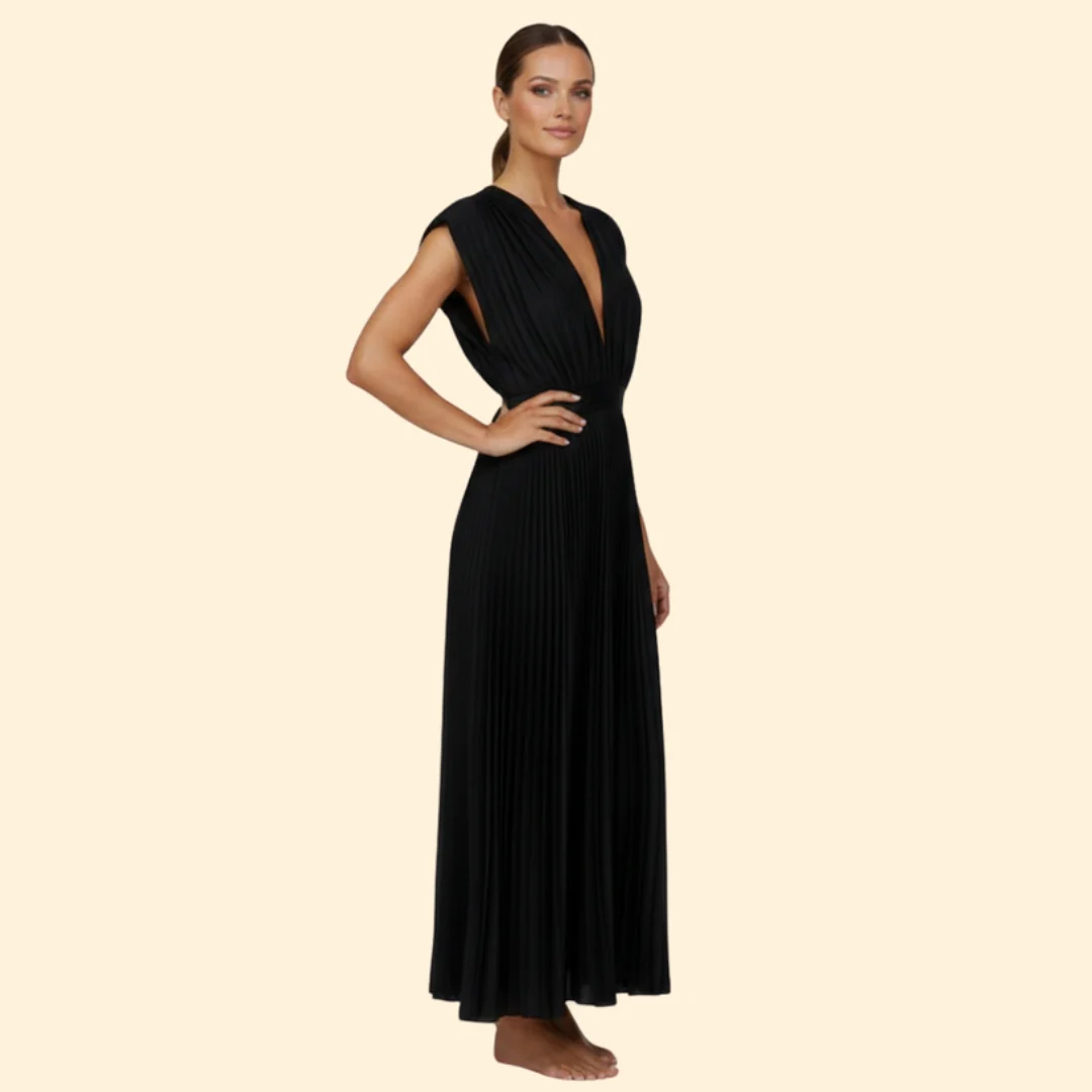 Women’s V-Neck Dress with Pleated Detail - Image 3