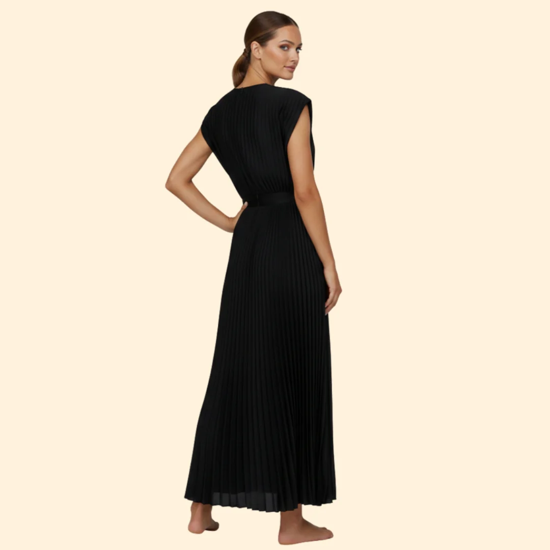 Women’s V-Neck Dress with Pleated Detail - Image 4