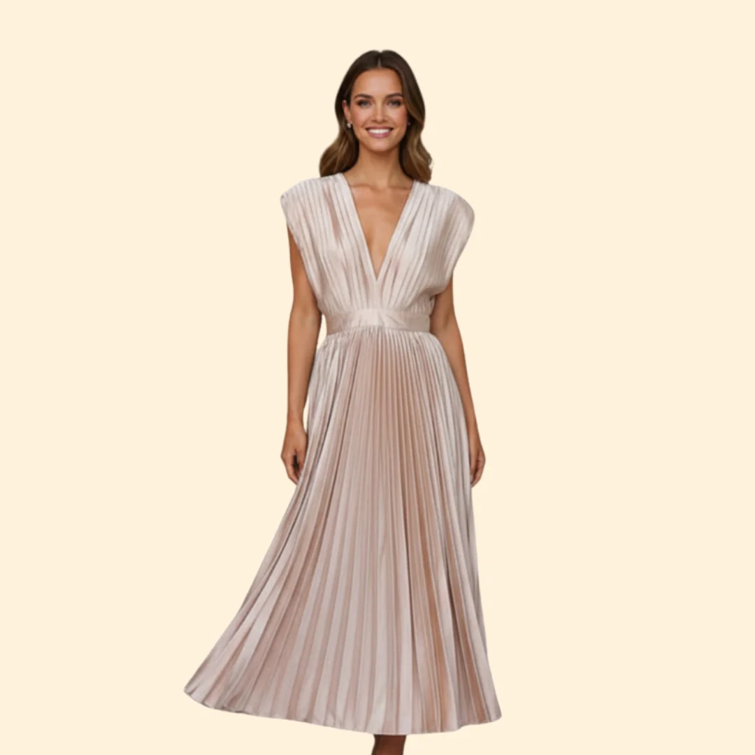 Women’s V-Neck Dress with Pleated Detail - Image 6