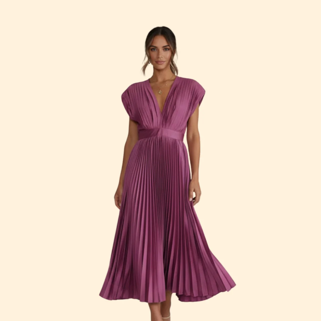 Women’s V-Neck Dress with Pleated Detail - Image 7