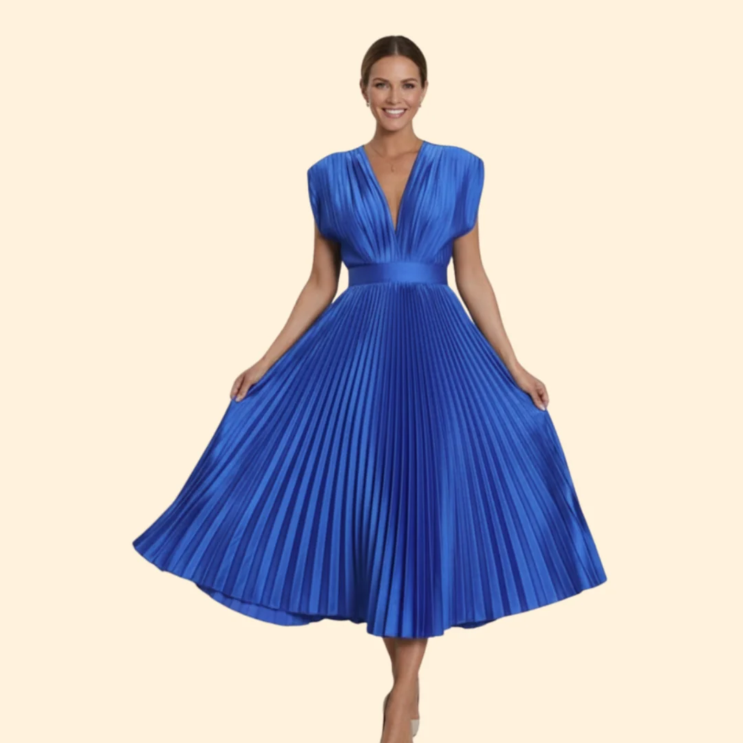 Women’s V-Neck Dress with Pleated Detail - Image 8