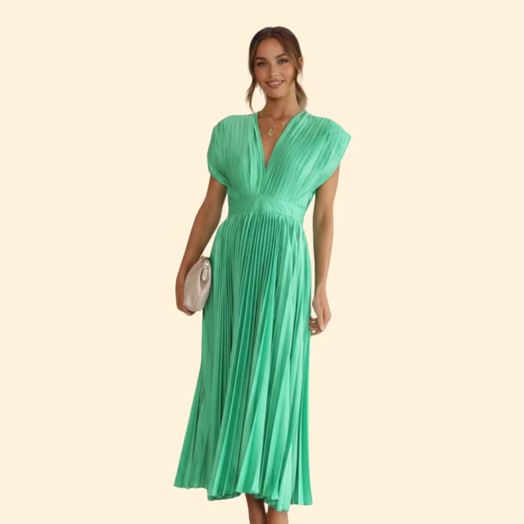 Women’s V-Neck Dress with Pleated Detail - Image 9