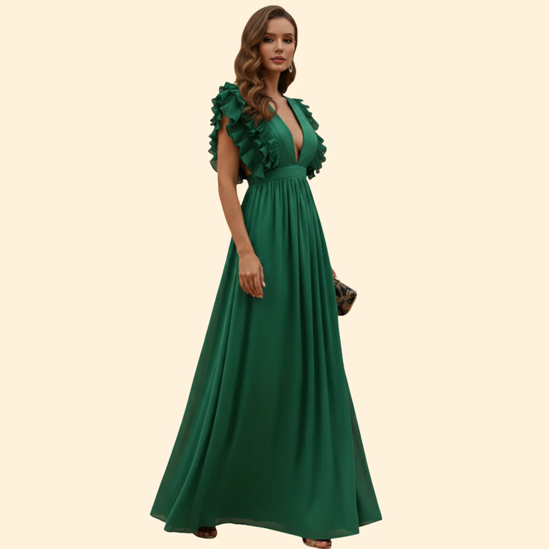 Women's V-Neck Dress with Ruffled Details - Image 3
