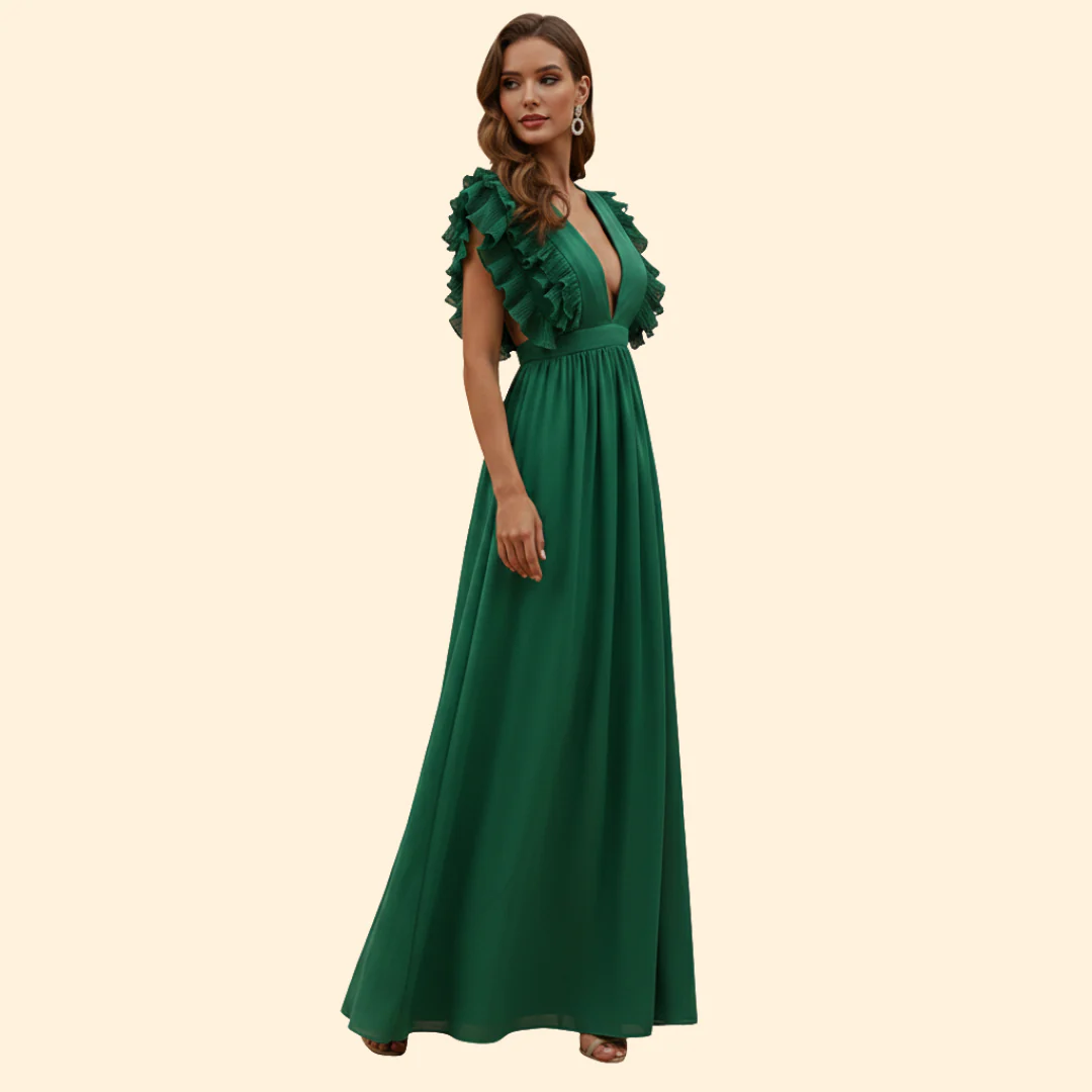 Women's V-Neck Dress with Ruffled Details - Image 4