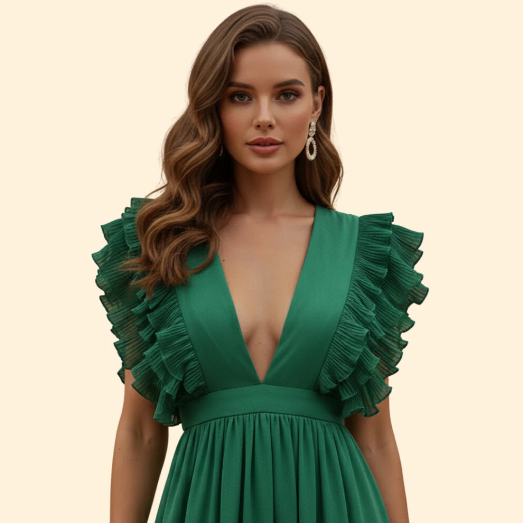 Women's V-Neck Dress with Ruffled Details - Image 6