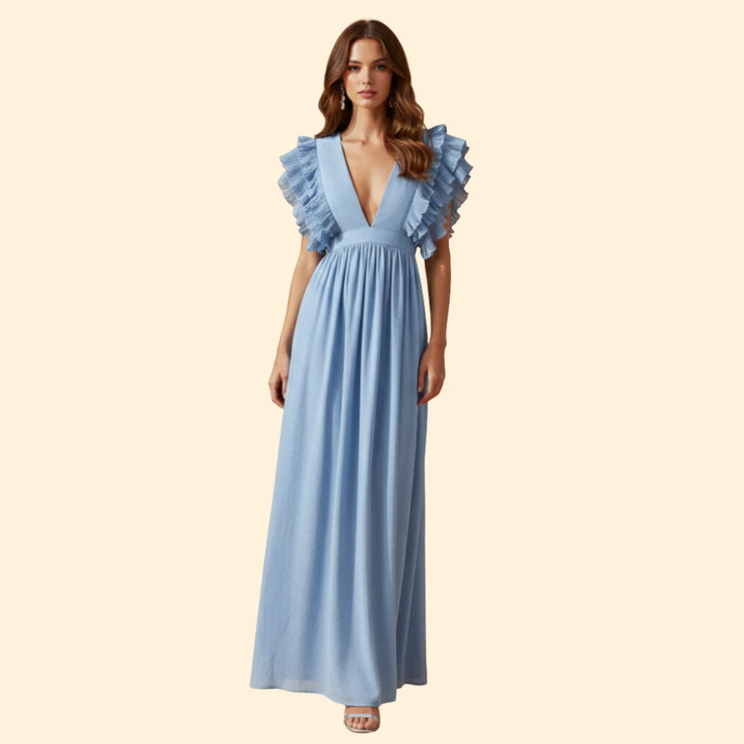 Women's V-Neck Dress with Ruffled Details - Image 7