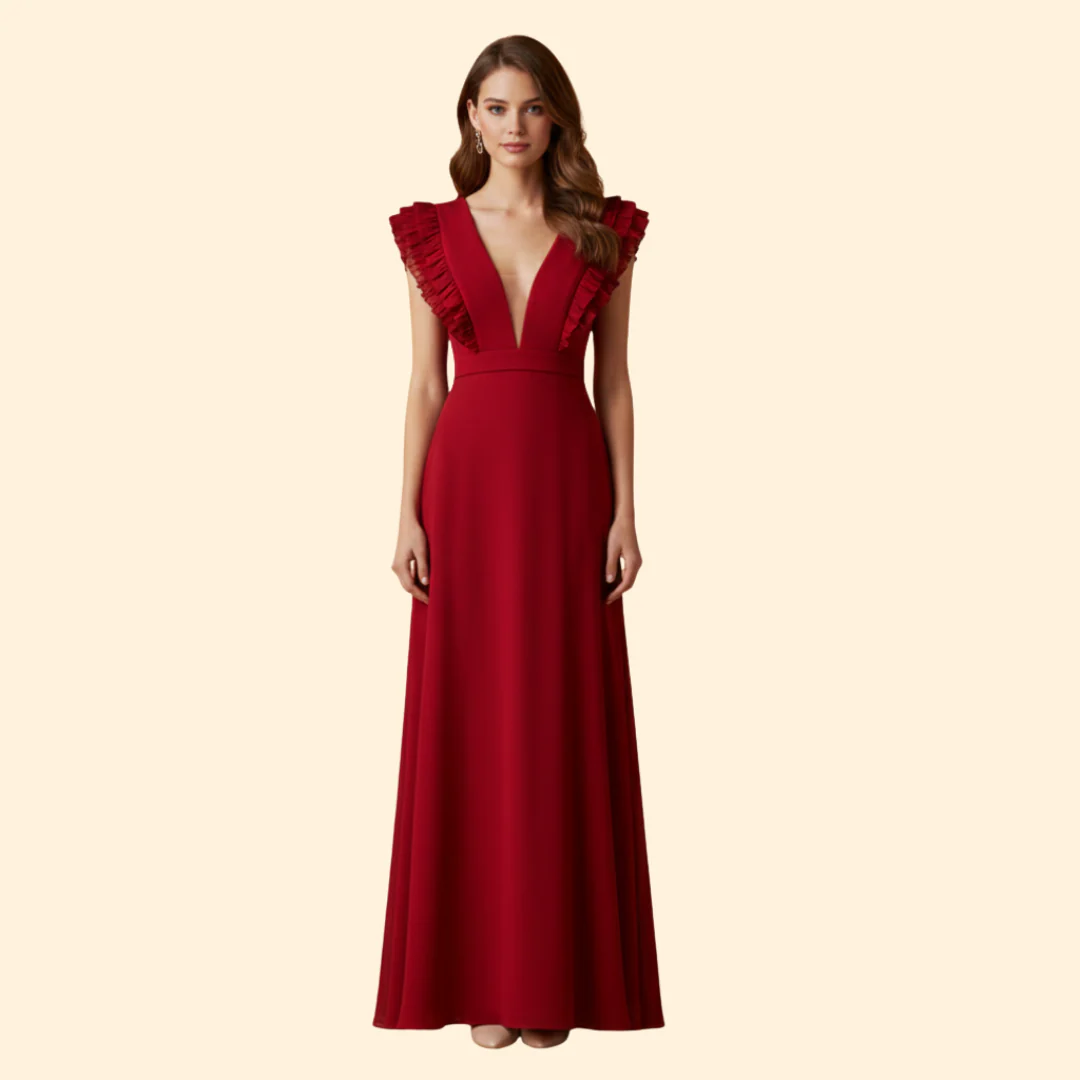 Women's V-Neck Dress with Ruffled Details - Image 8