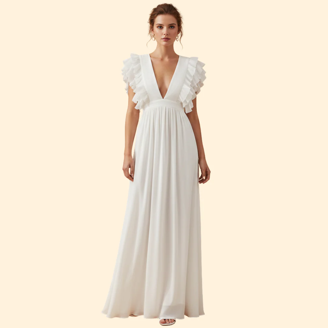 Women's V-Neck Dress with Ruffled Details - Image 9