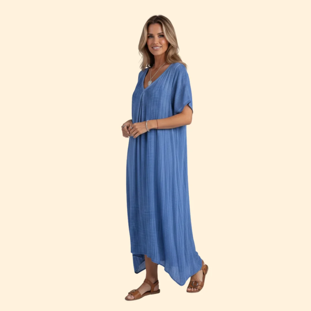 Women’s V-Neck Dress with Short Sleeves - Image 3