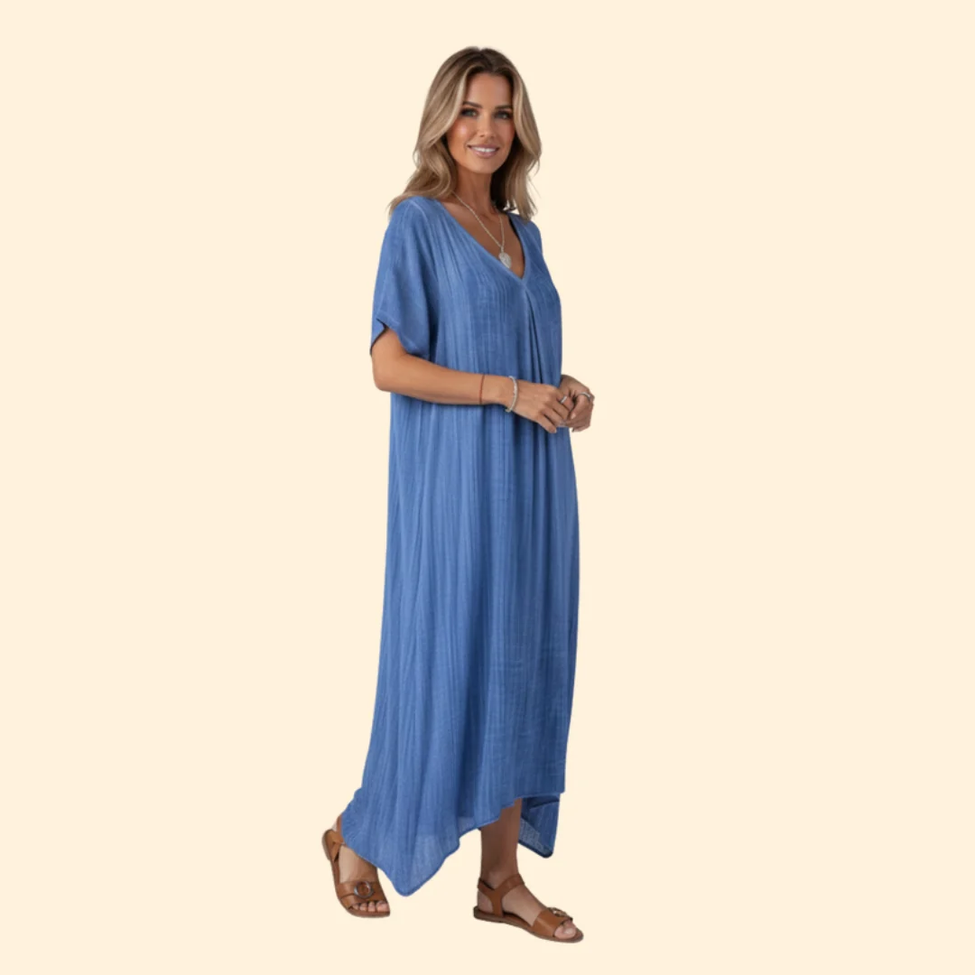 Women’s V-Neck Dress with Short Sleeves - Image 5