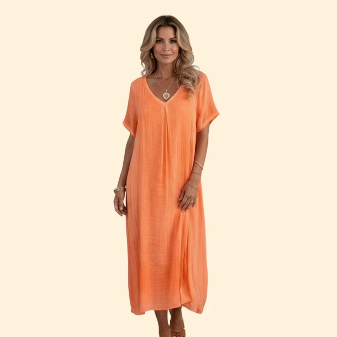 Women’s V-Neck Dress with Short Sleeves - Image 6