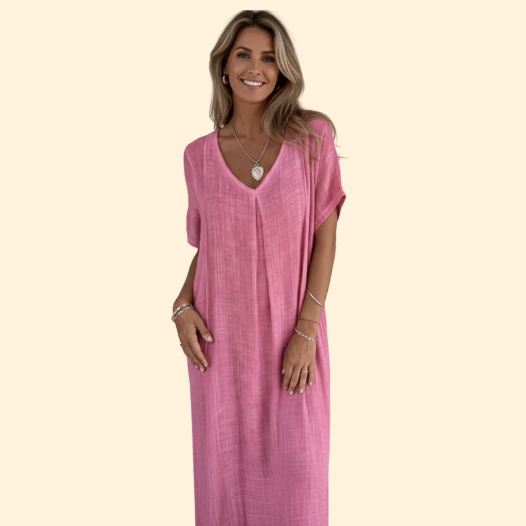 Women’s V-Neck Dress with Short Sleeves - Image 7