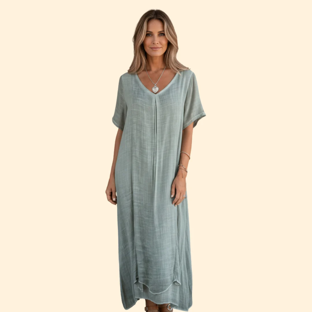 Women’s V-Neck Dress with Short Sleeves - Image 8