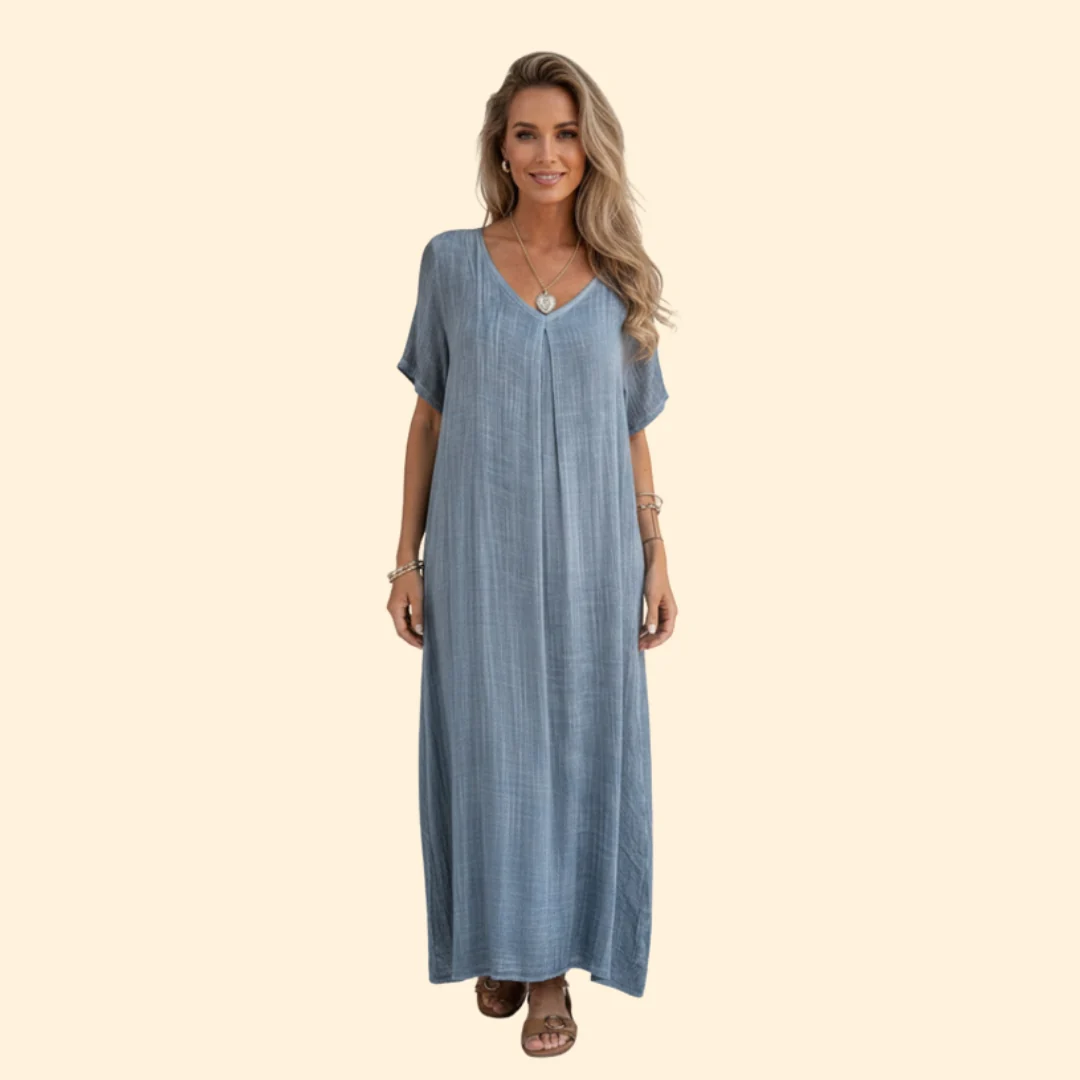 Women’s V-Neck Dress with Short Sleeves - Image 9