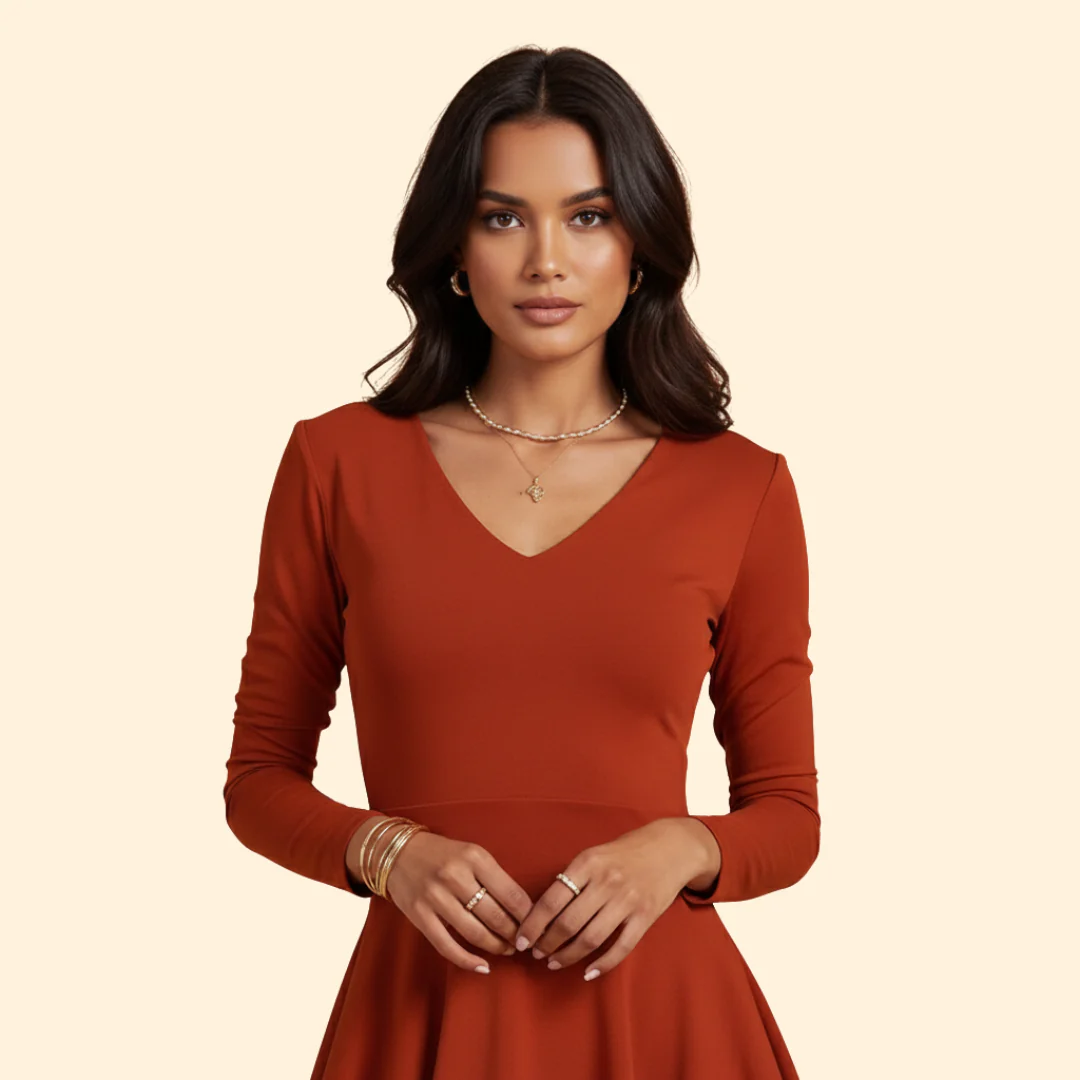 Women's V-neck Dress with Tiered Skirt - Image 5