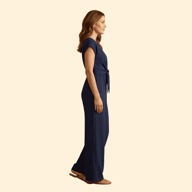 Women’s V-Neck Jumpsuit with Tie Waist - Image 3