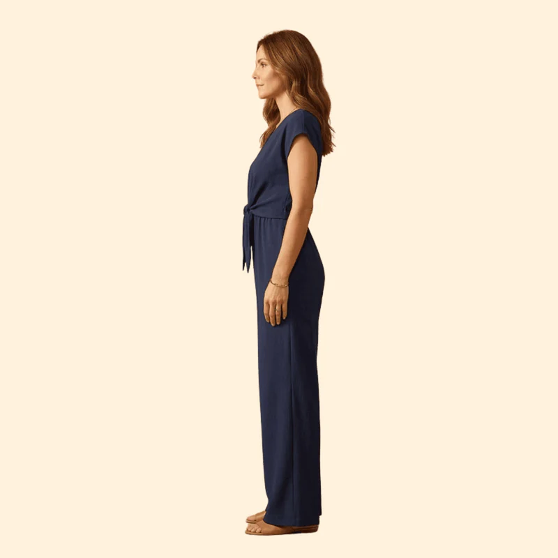 Women’s V-Neck Jumpsuit with Tie Waist - Image 5