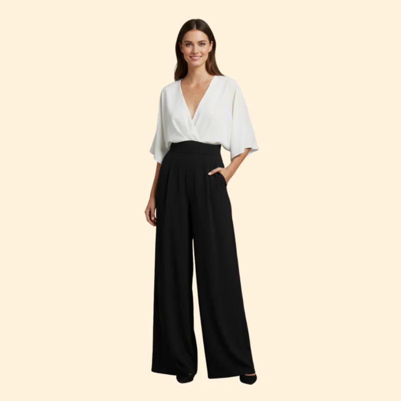 Women’s V-Neck Jumpsuit with Wide Leg Pants - Image 2