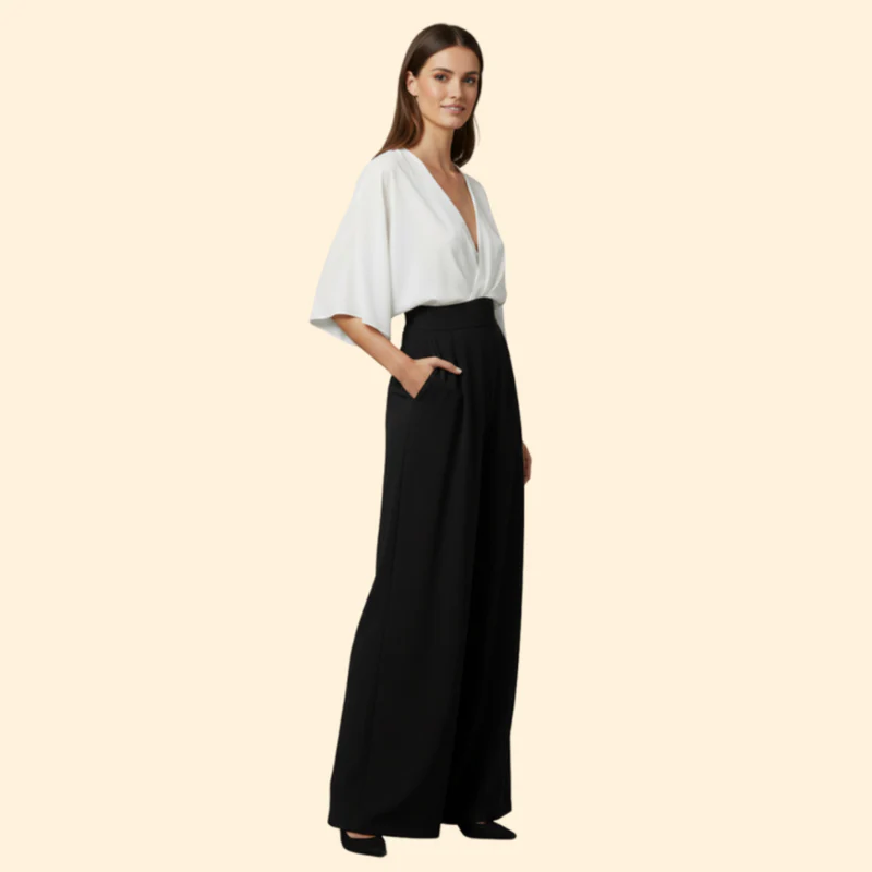 Women’s V-Neck Jumpsuit with Wide Leg Pants - Image 3