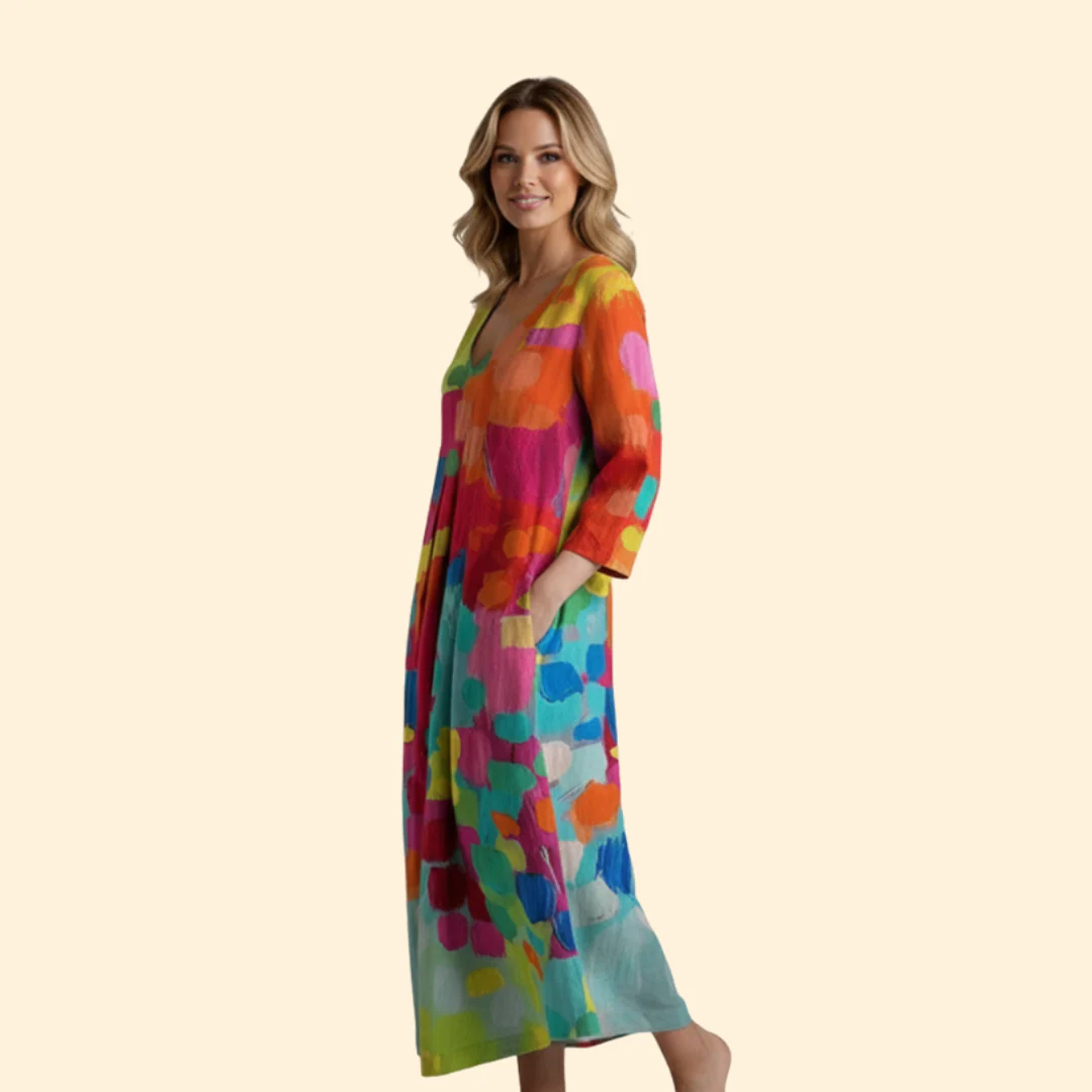 Women’s V-Neck Summer Dress with Colorful Print - Image 4
