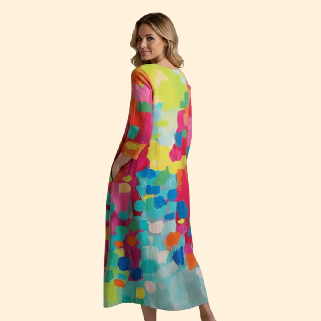 Women’s V-Neck Summer Dress with Colorful Print - Image 5