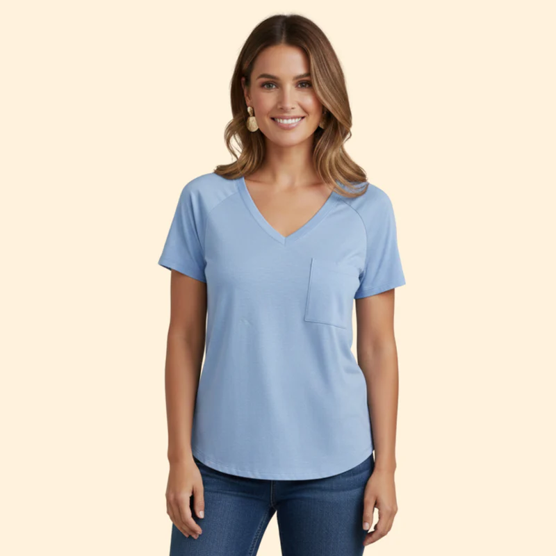 Women’s V-Neck T-Shirt with Front Pocket - Image 3