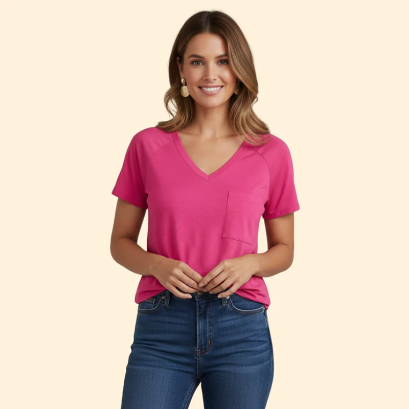 Women’s V-Neck T-Shirt with Front Pocket - Image 4