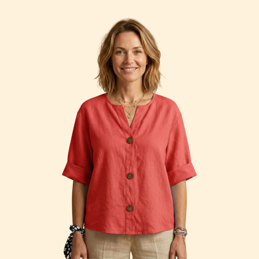 Women’s V-Neck Top with Rolled Sleeves - Image 10