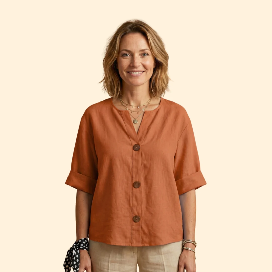 Women’s V-Neck Top with Rolled Sleeves - Image 12