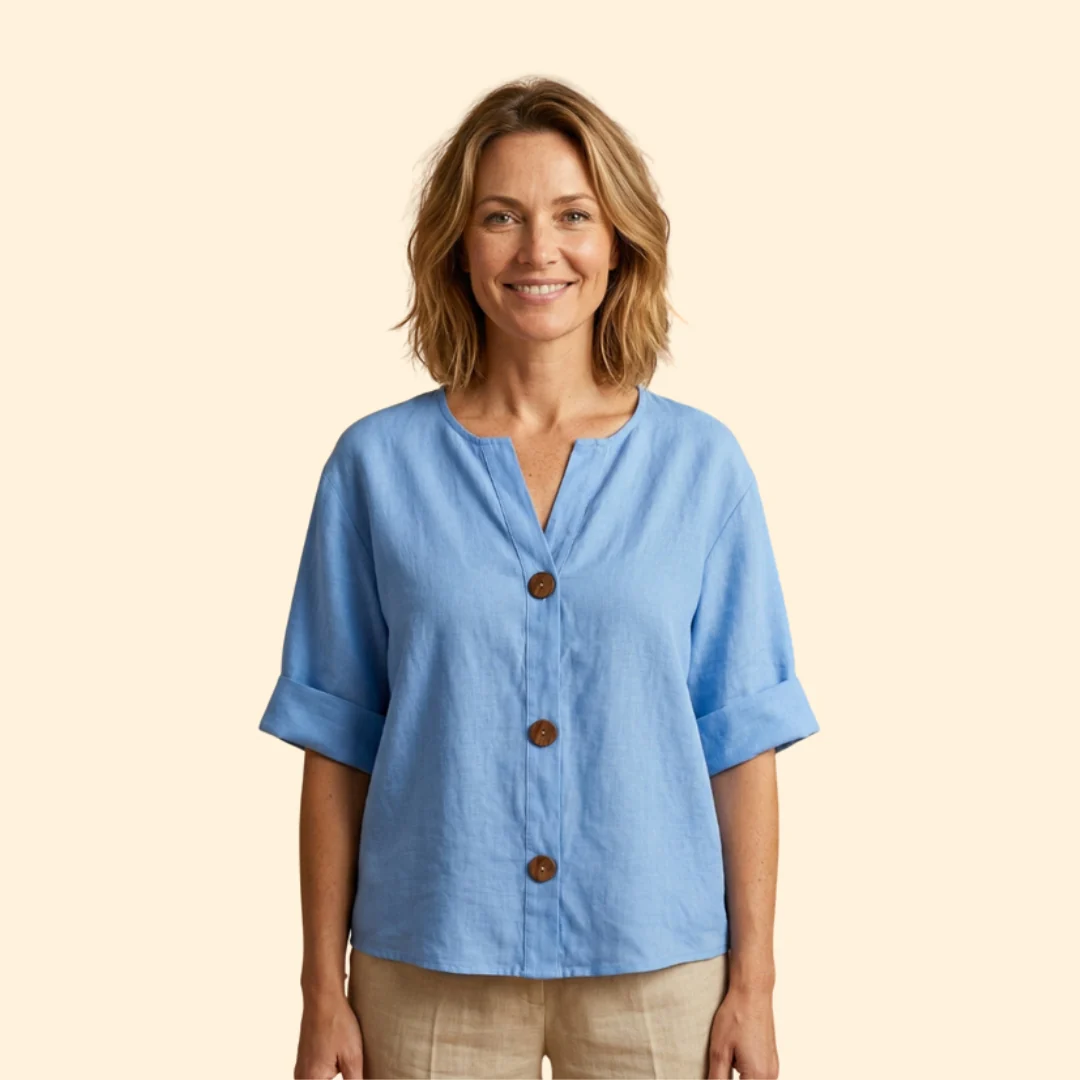 Women’s V-Neck Top with Rolled Sleeves - Image 2