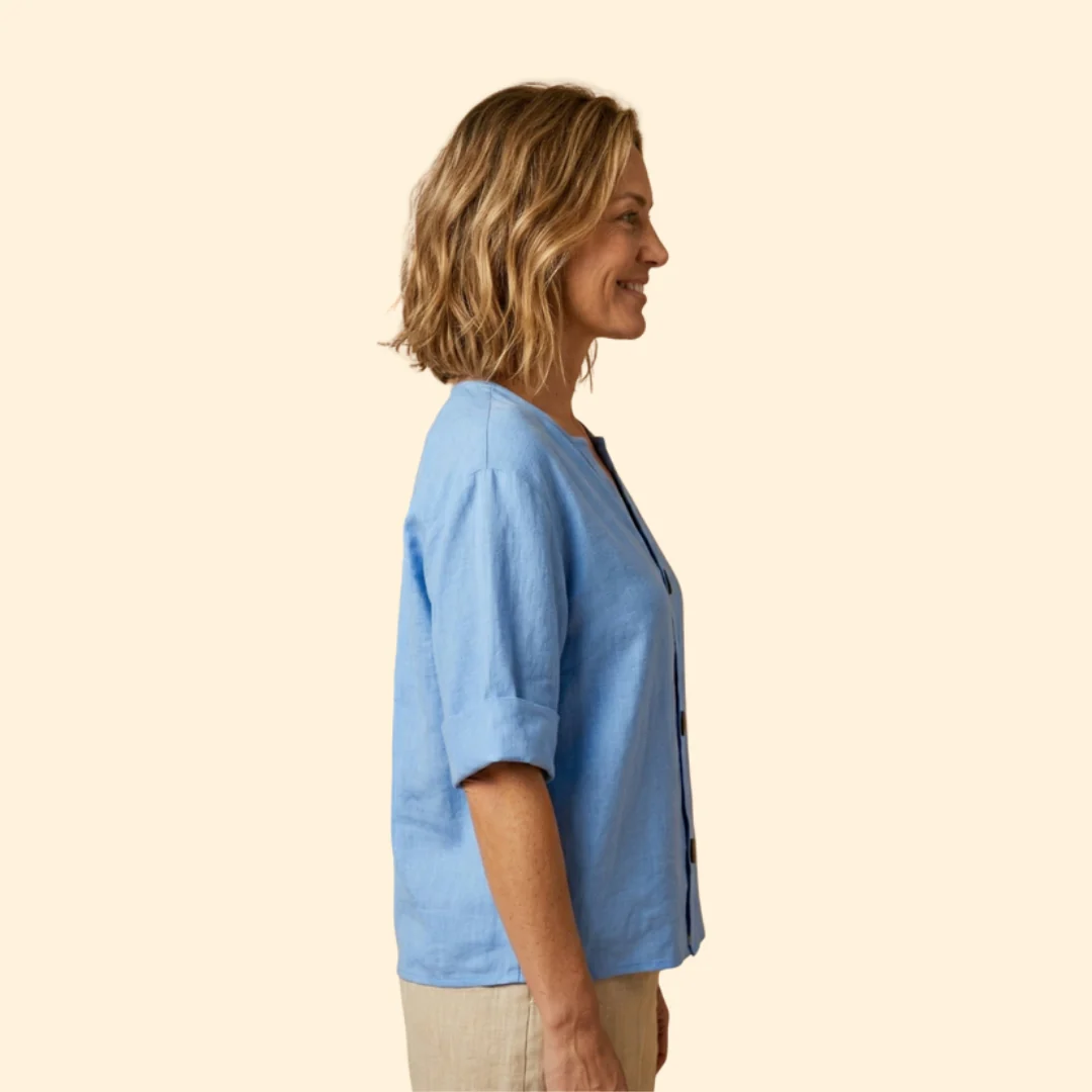 Women’s V-Neck Top with Rolled Sleeves - Image 3