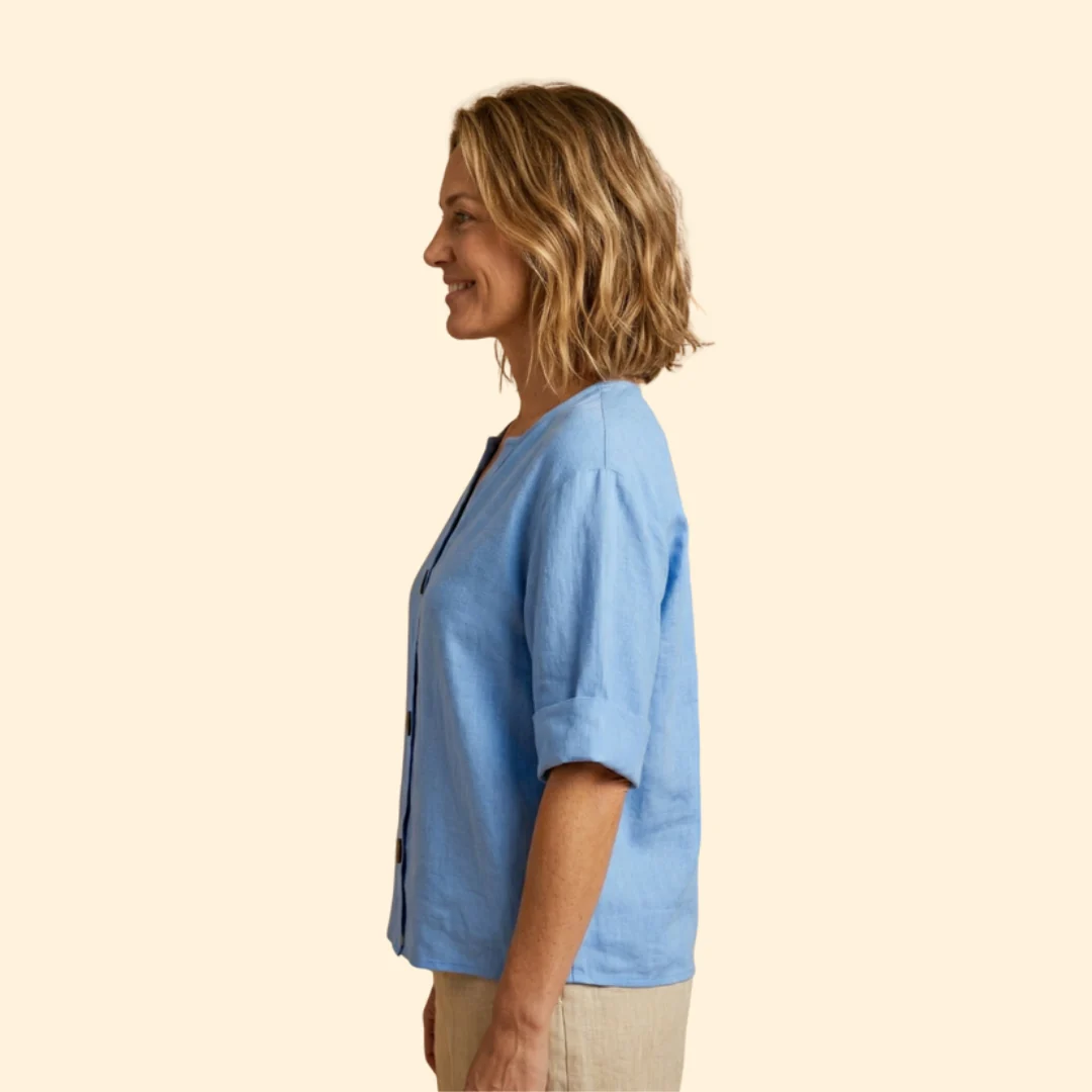 Women’s V-Neck Top with Rolled Sleeves - Image 4