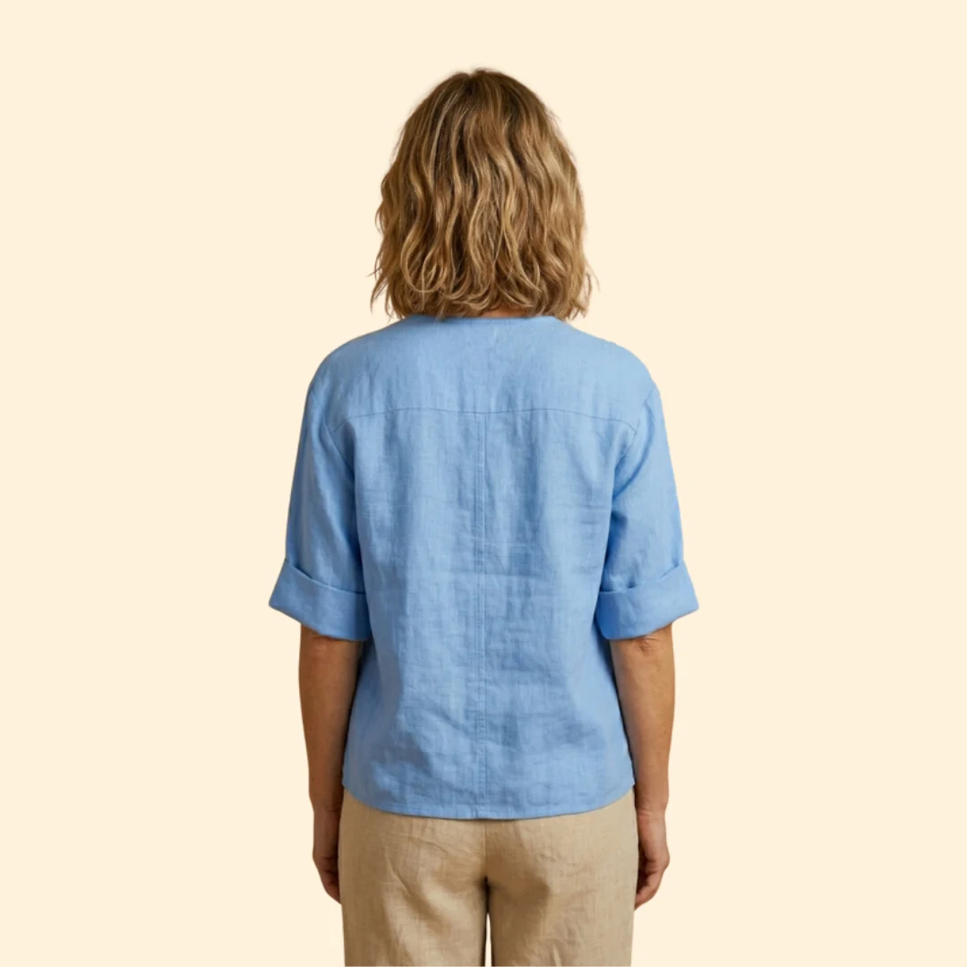 Women’s V-Neck Top with Rolled Sleeves - Image 5