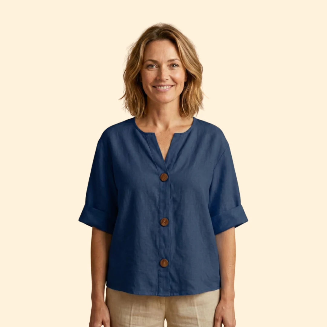 Women’s V-Neck Top with Rolled Sleeves - Image 7