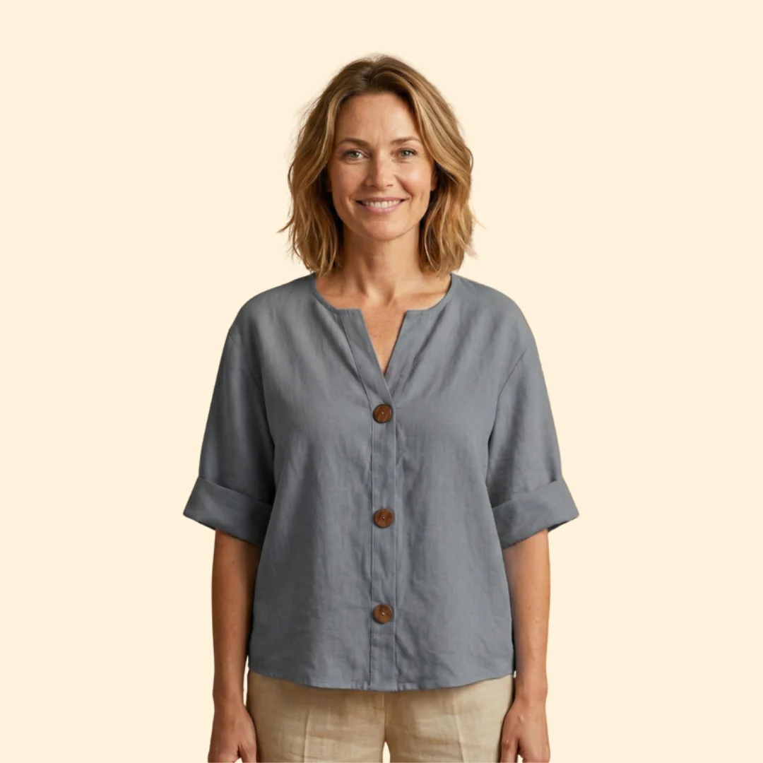 Women’s V-Neck Top with Rolled Sleeves - Image 9