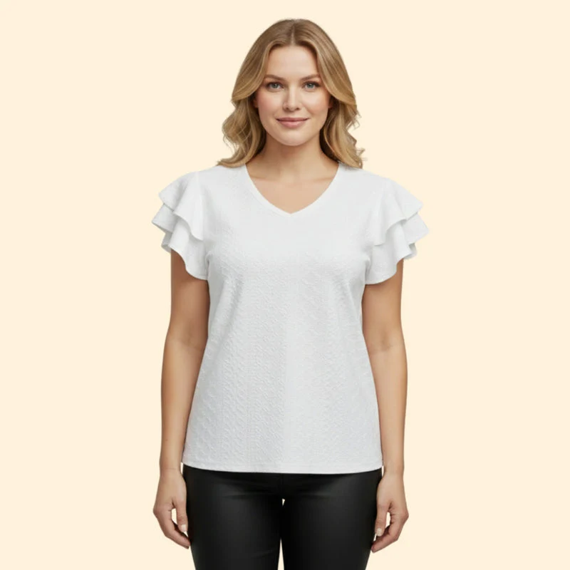 Women’s V-Neck Top with Ruffle Sleeves - Image 10
