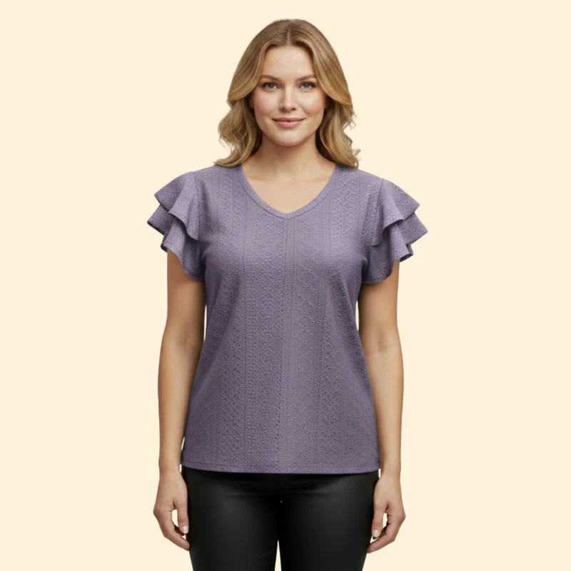Women’s V-Neck Top with Ruffle Sleeves - Image 12