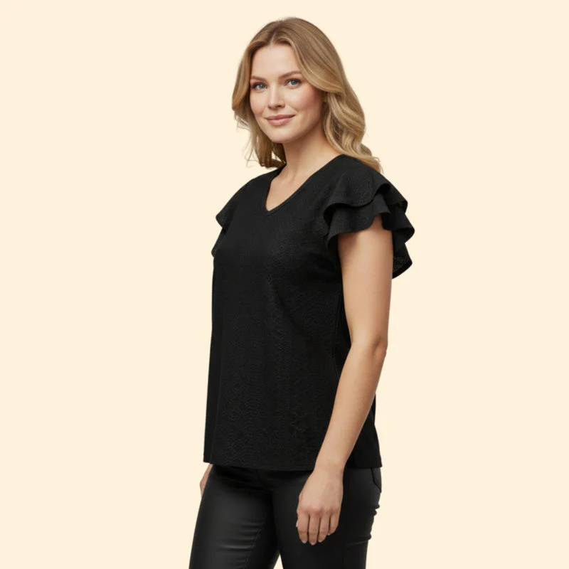 Women’s V-Neck Top with Ruffle Sleeves - Image 3