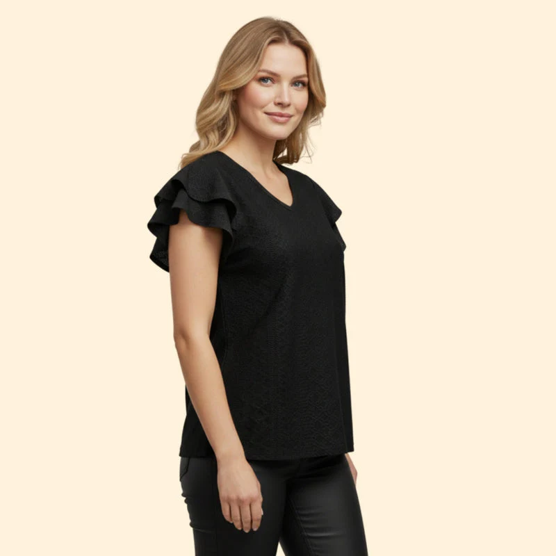 Women’s V-Neck Top with Ruffle Sleeves - Image 4