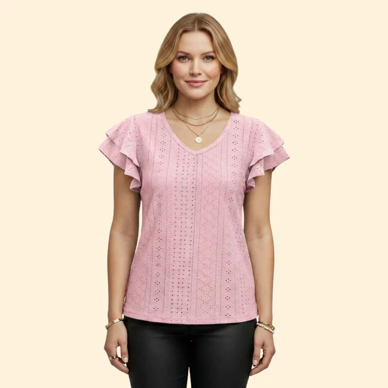 Women’s V-Neck Top with Ruffle Sleeves - Image 6