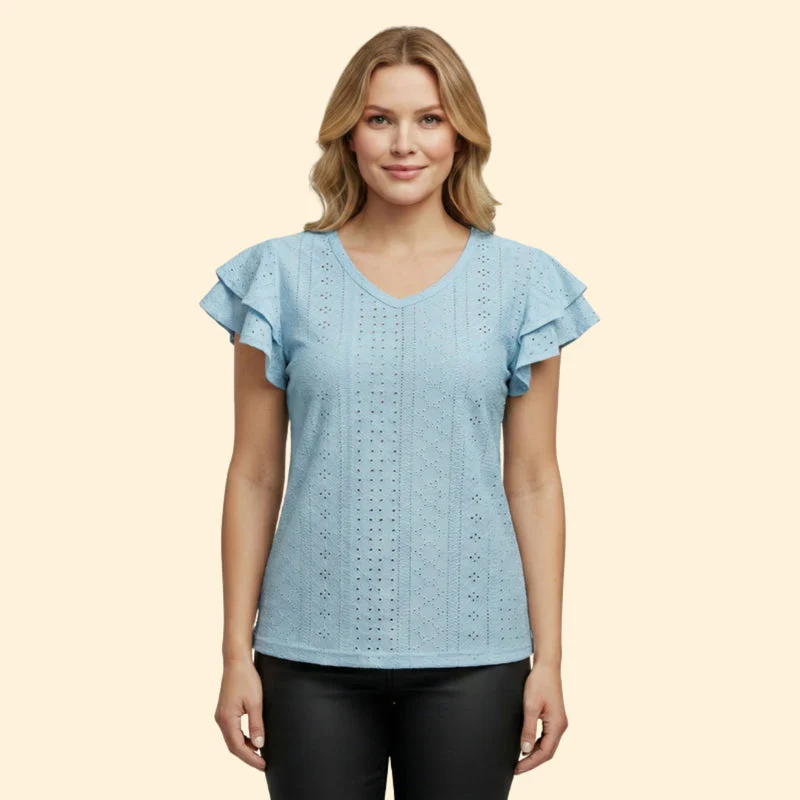 Women’s V-Neck Top with Ruffle Sleeves - Image 7