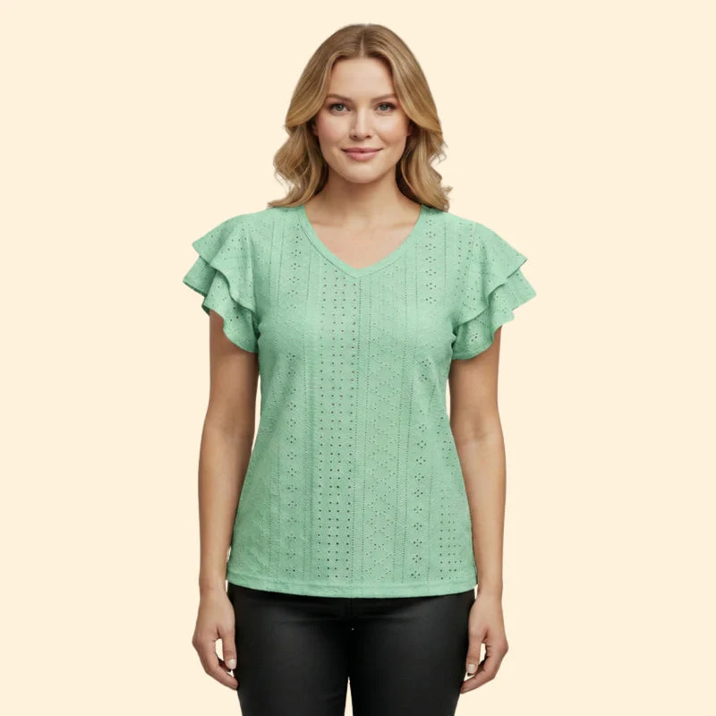 Women’s V-Neck Top with Ruffle Sleeves - Image 8