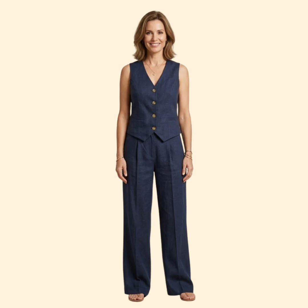 Women’s V-Neck Vest with High-Waist Trousers - Image 2