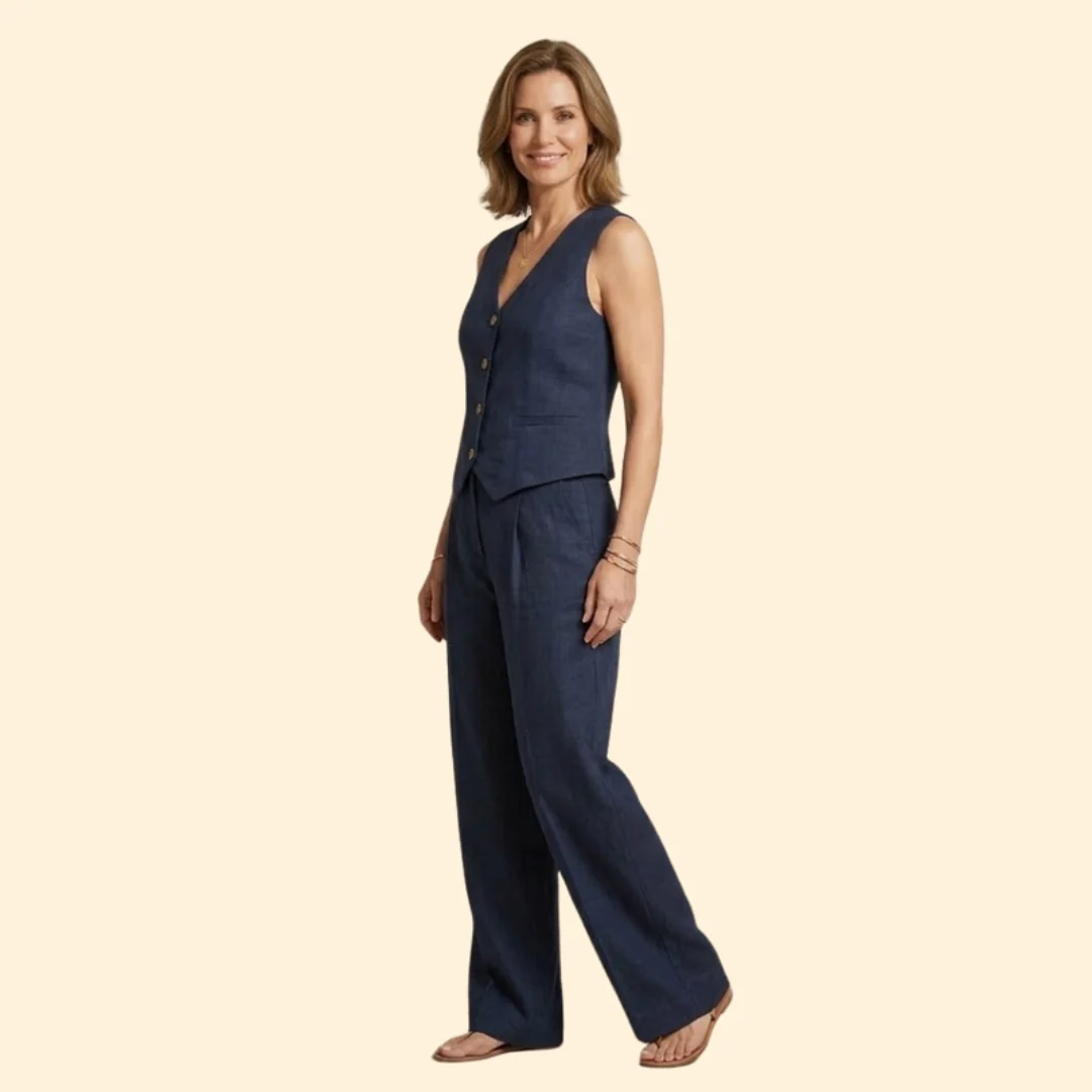 Women’s V-Neck Vest with High-Waist Trousers - Image 3